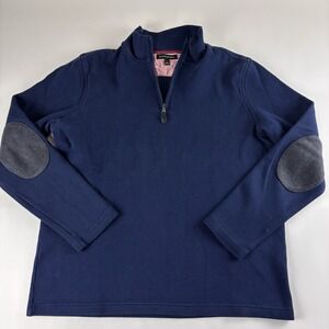 Banana Republic Sweater Mens Large Blue Elbow Pads Pullover 1/4th Zip Casual